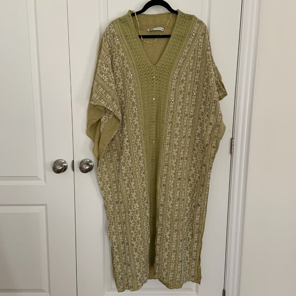 Zara Women's Embroidered 100% Cotton Tunic Maxi Dress Shisha Green Size S - Picture 8 of 14